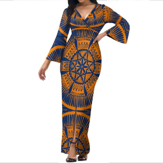 Robe longue motif tapa