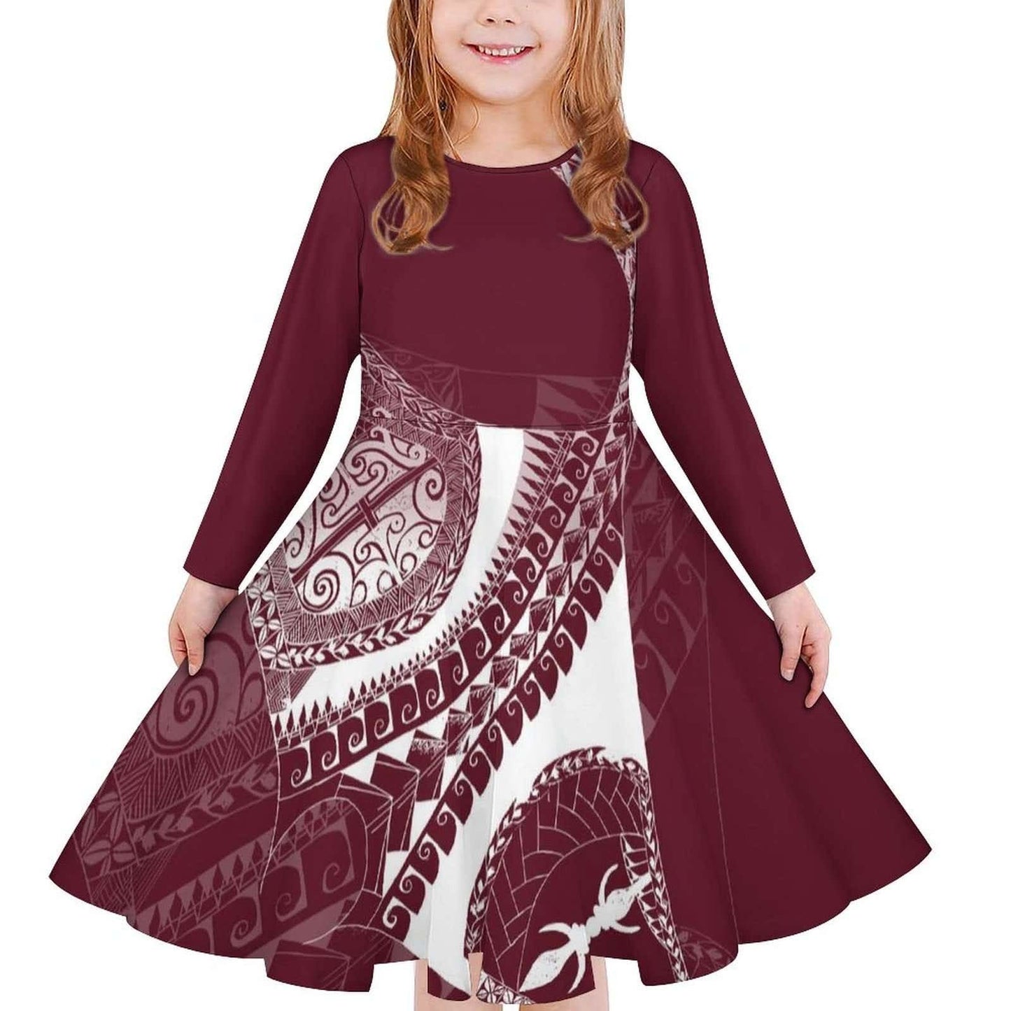 Robe fille manches longues art polynésien
