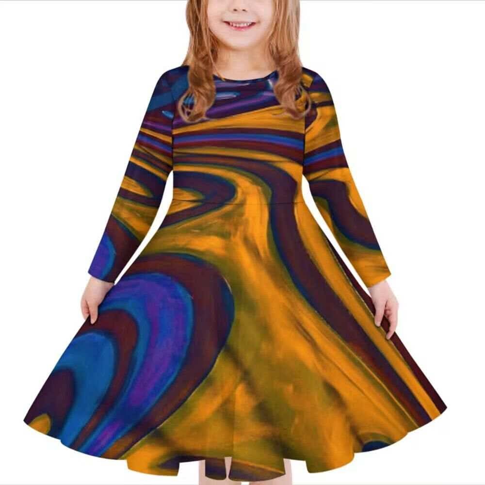 Robe fille manches longues art polynésien