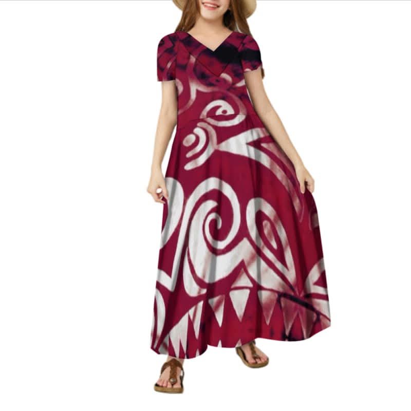 Robe longue fille art polynésien