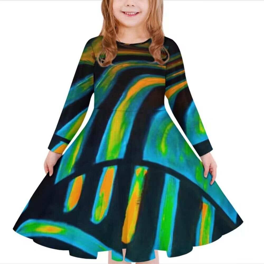 Robe fille manches longues art polynésien.