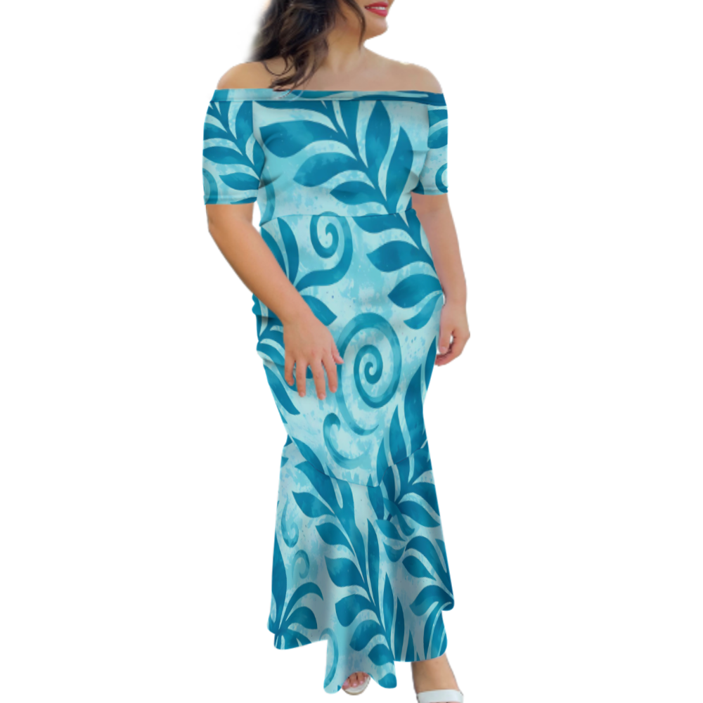 Robe longue femme tribal épaules dénudées.
