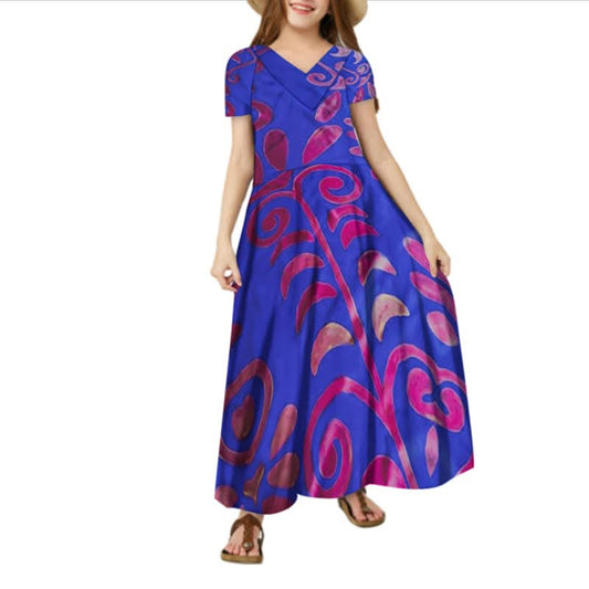Robe longue fille art polynésien