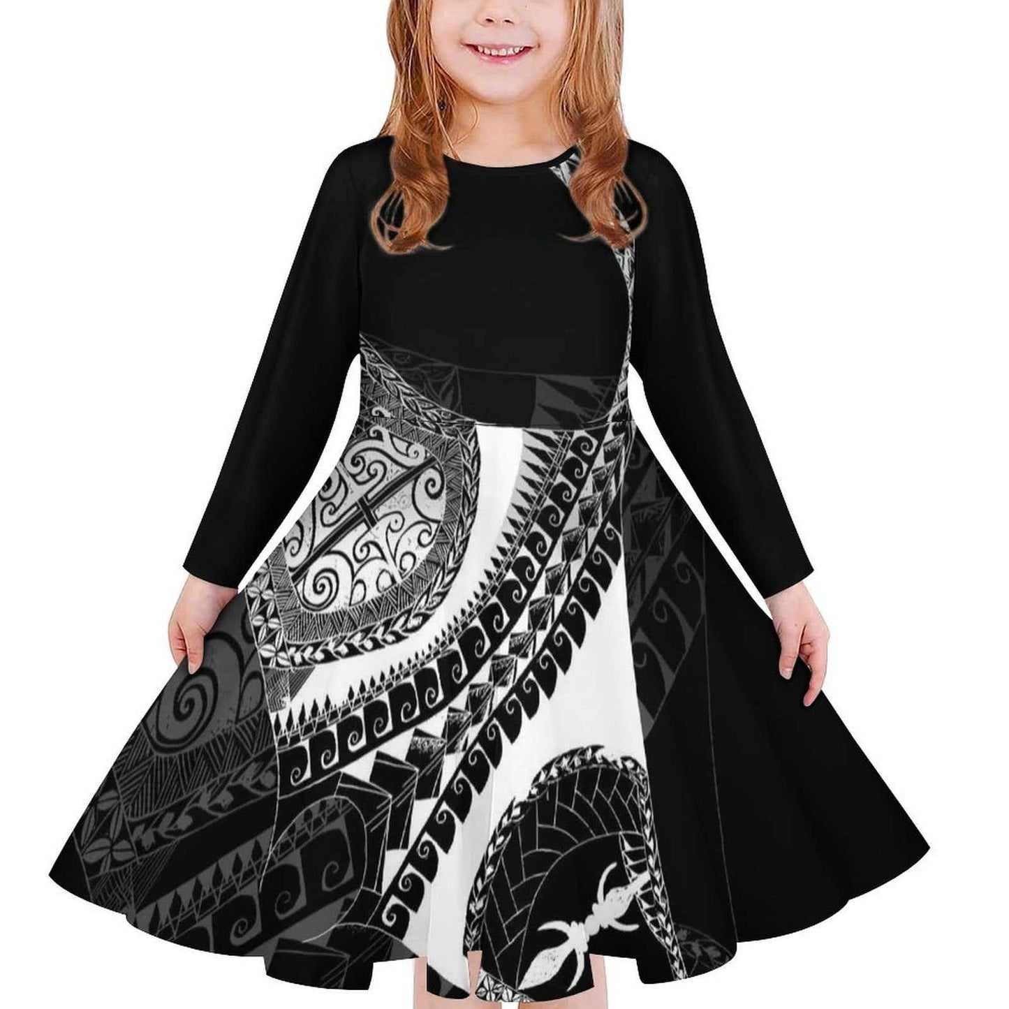 Robe fille manches longues art polynésien