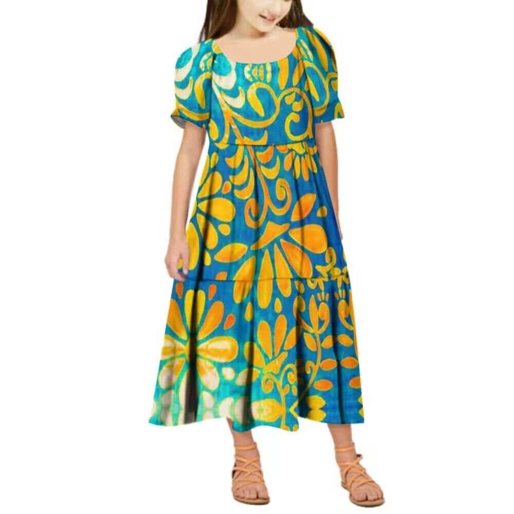 Robe longue fille art polynésien