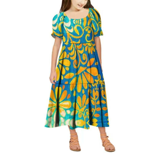 Robe longue fille art polynésien