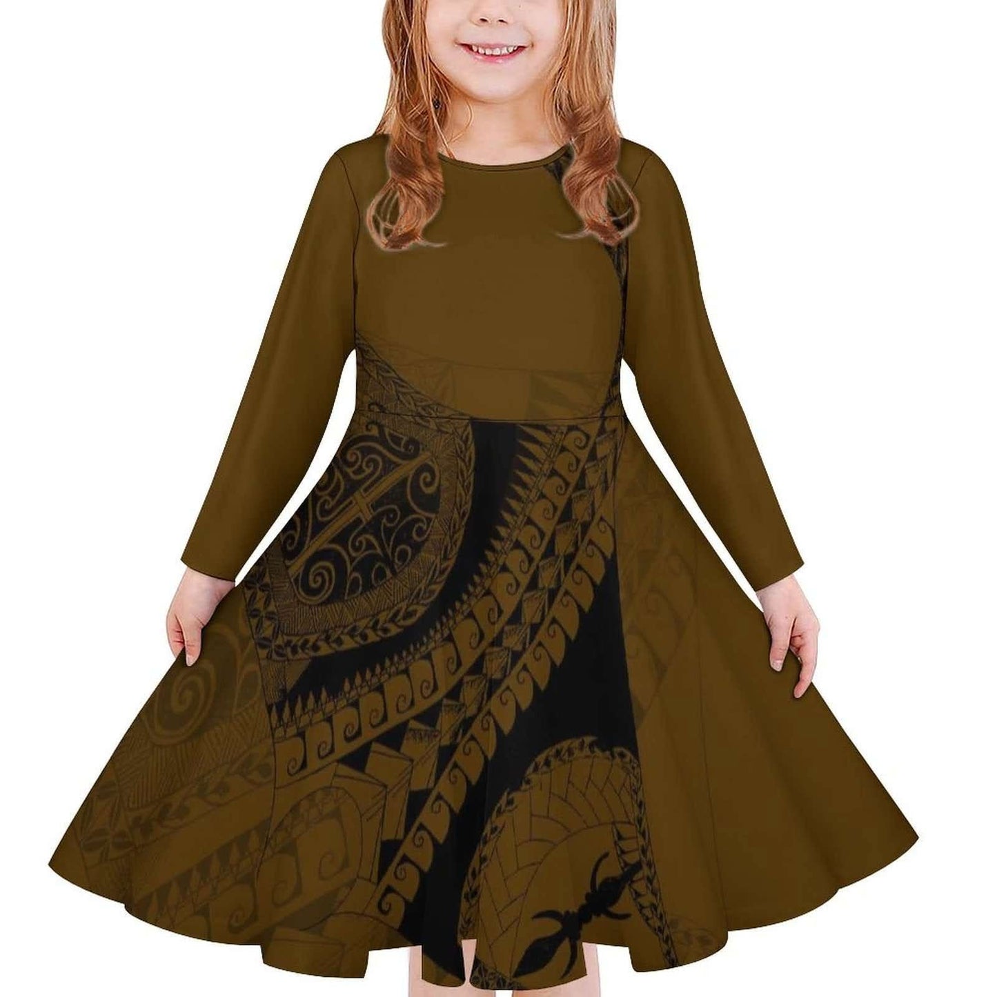 Robe fille manches longues art polynésien