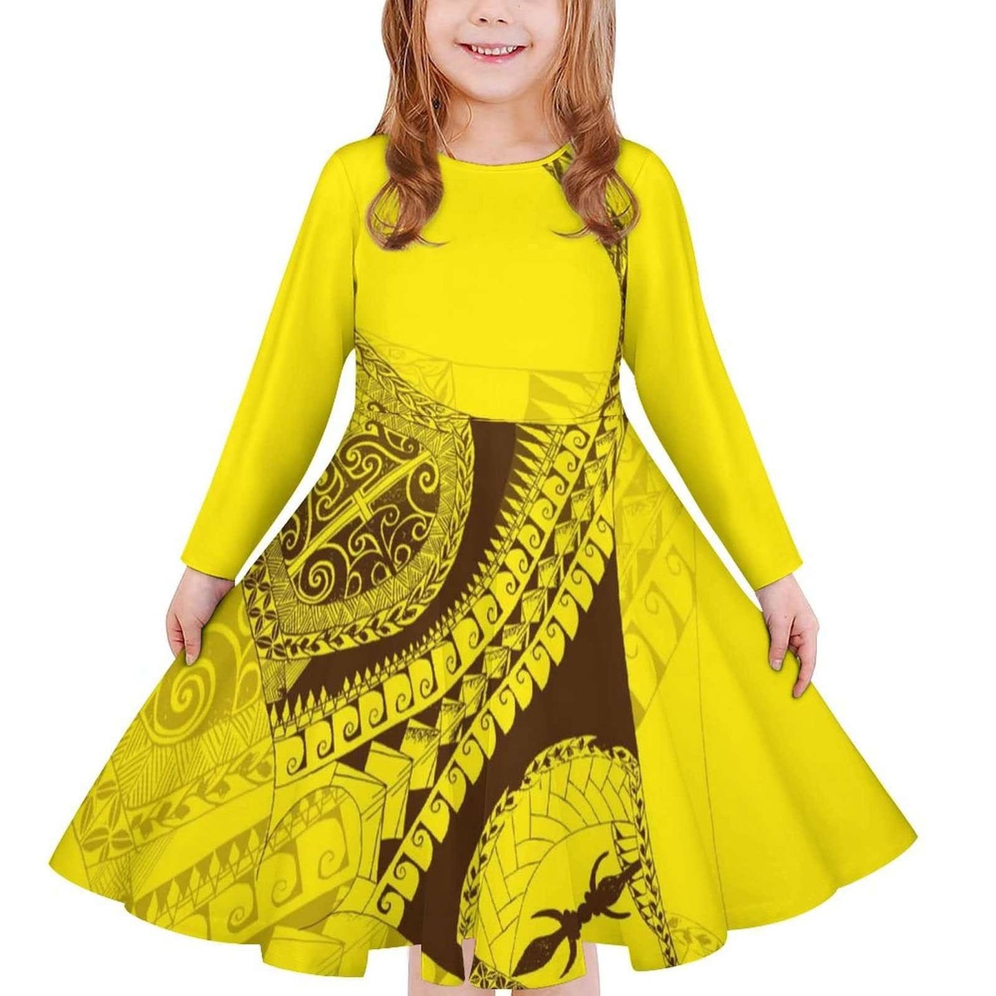Robe fille manches longues art polynésien