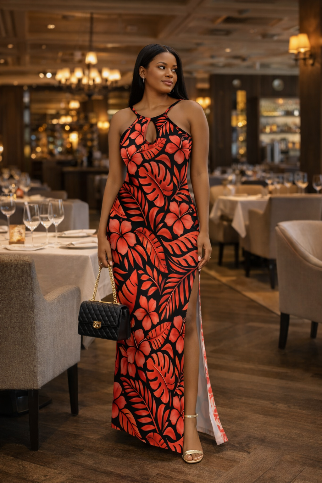 Robe longue imprimé tropical