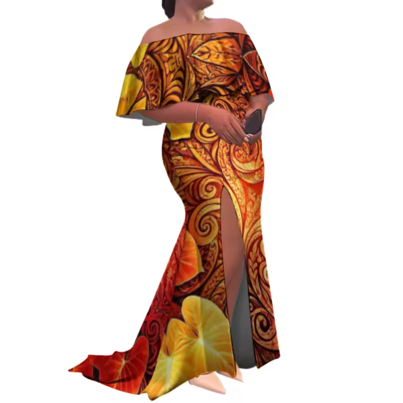 Robe polynésienne avec traîne.